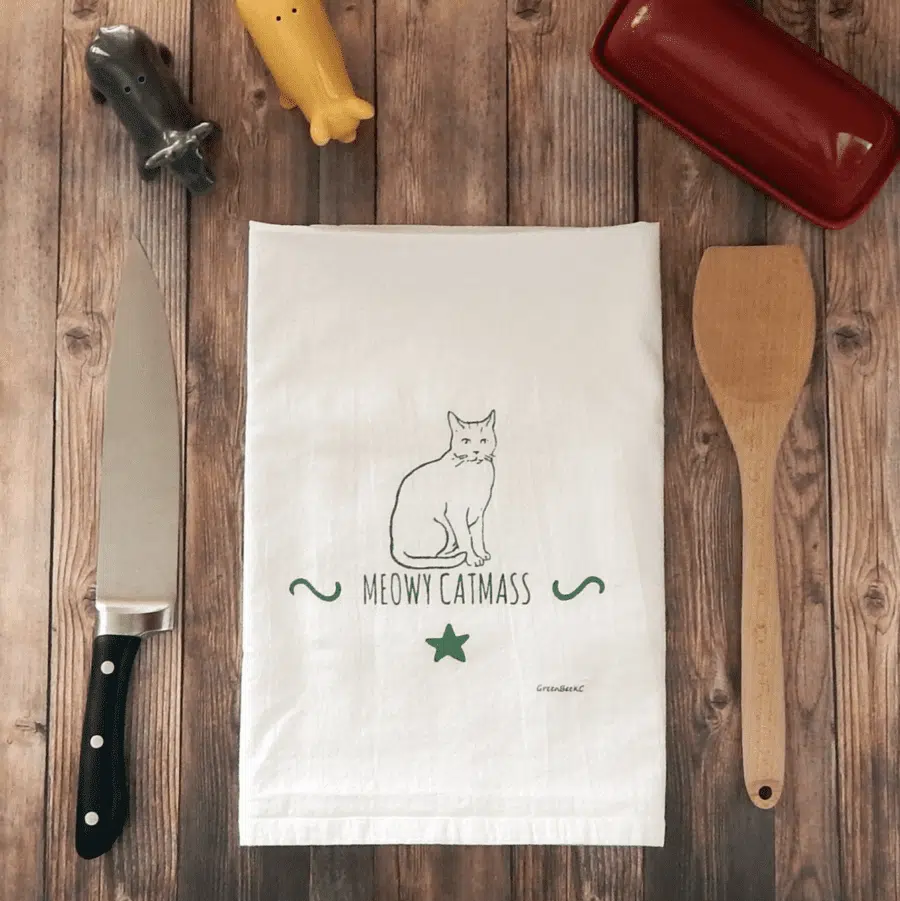 Christmas Cat Tea Towel