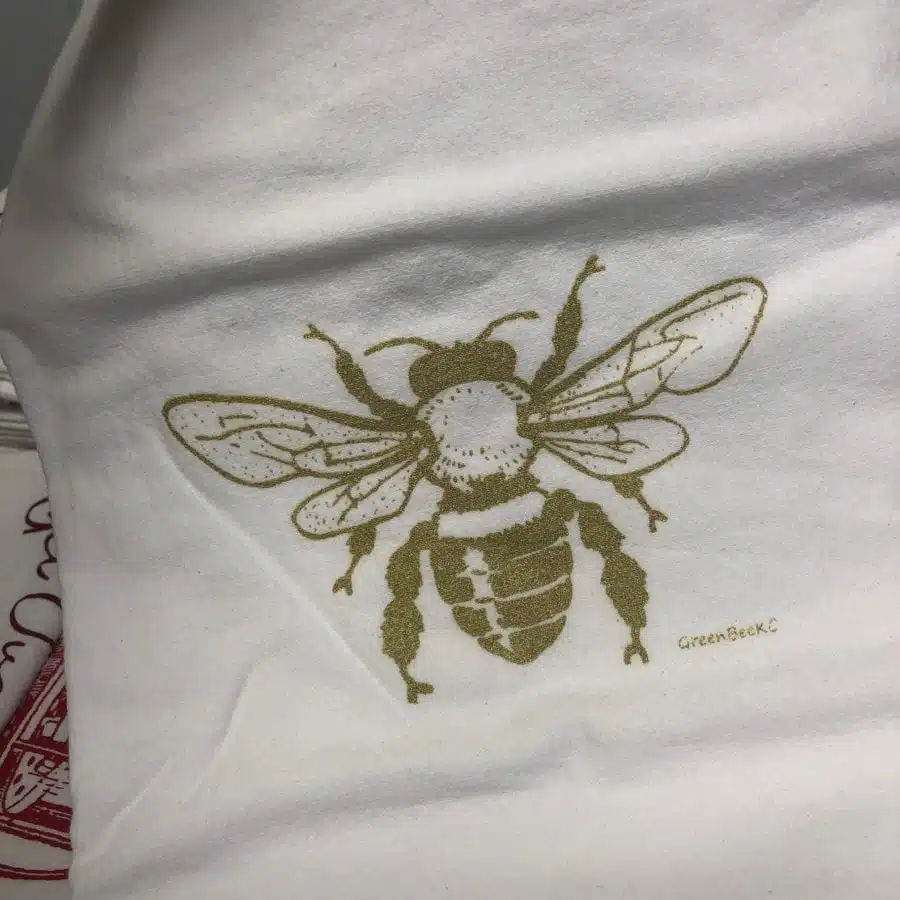 Bee Tea Towel Seconds Sale Gold Ink