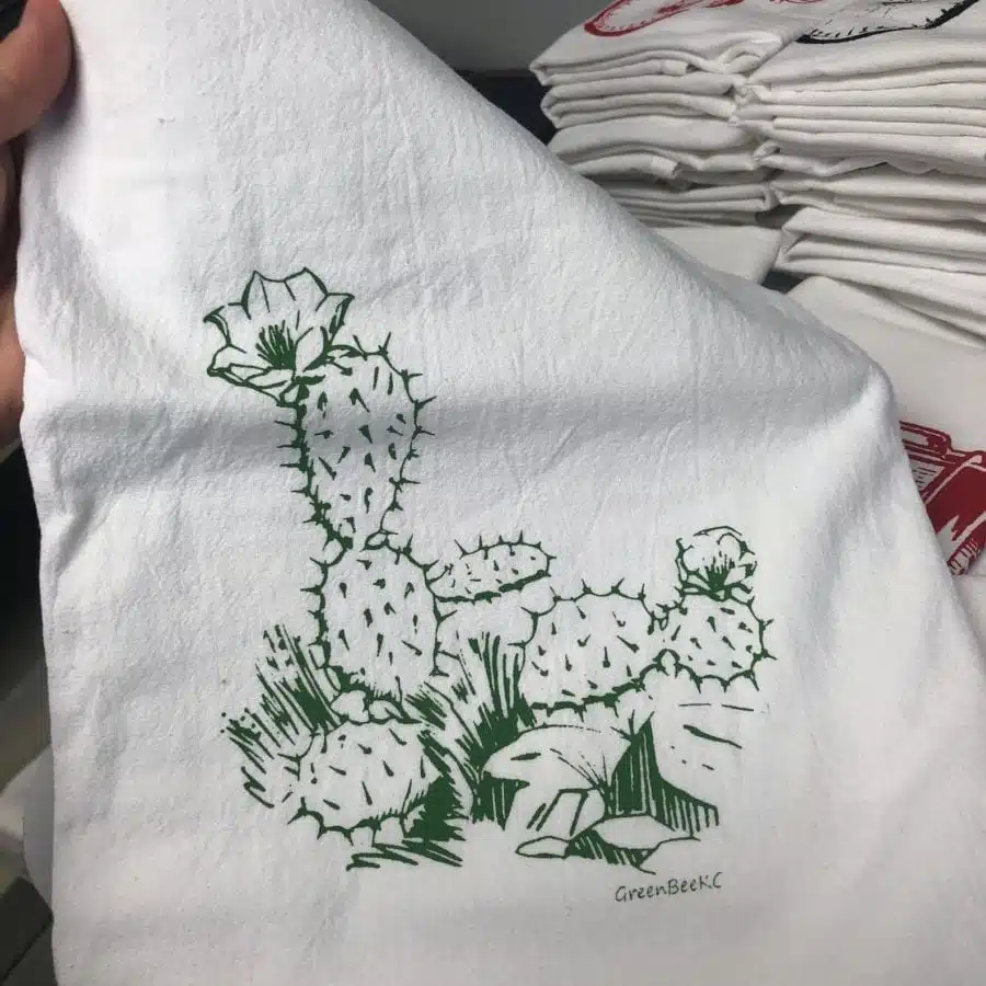 Cactus Tea Towel Seconds Sale Green Ink