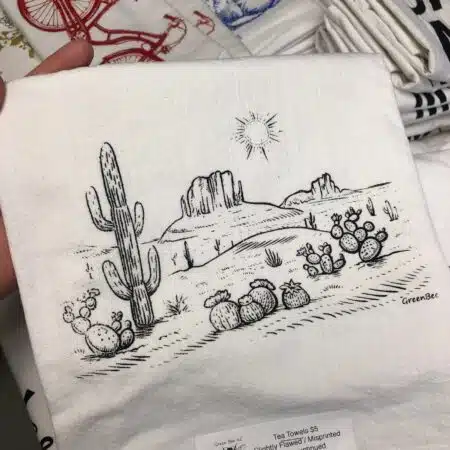 Desert Scene Tea Towel Seconds Sale Black Ink