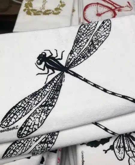 Dragonfly Tea Towel Seconds Sale Black Ink