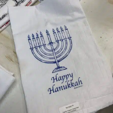 Menorah Hanukkah Tea Towel - Blue Ink
