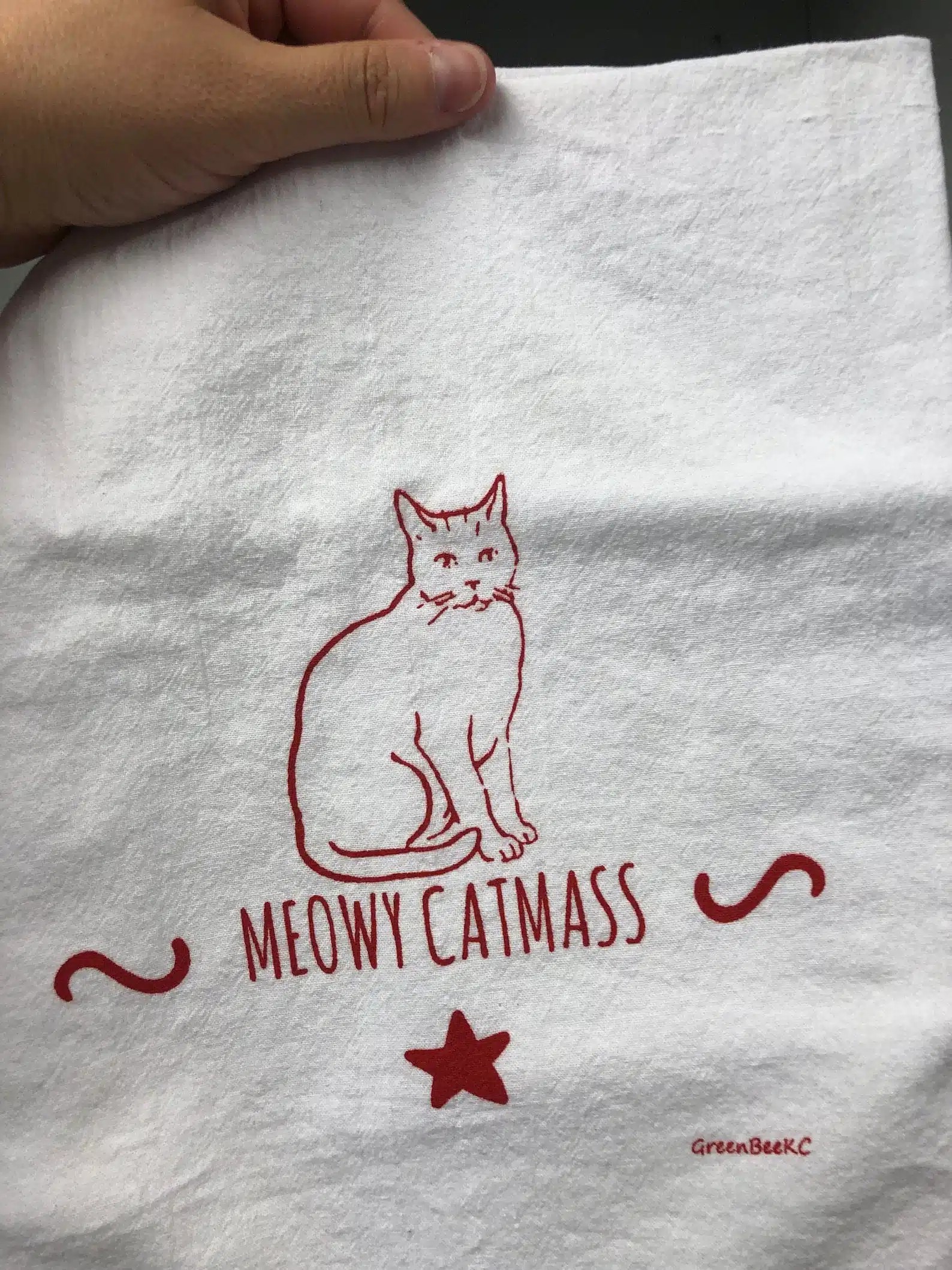 Meowy Christmas Dish Towel - White