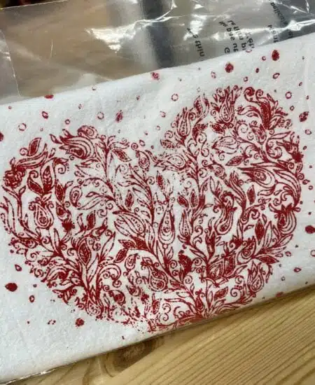 Heart Tea Towel Seconds Sale Red Ink
