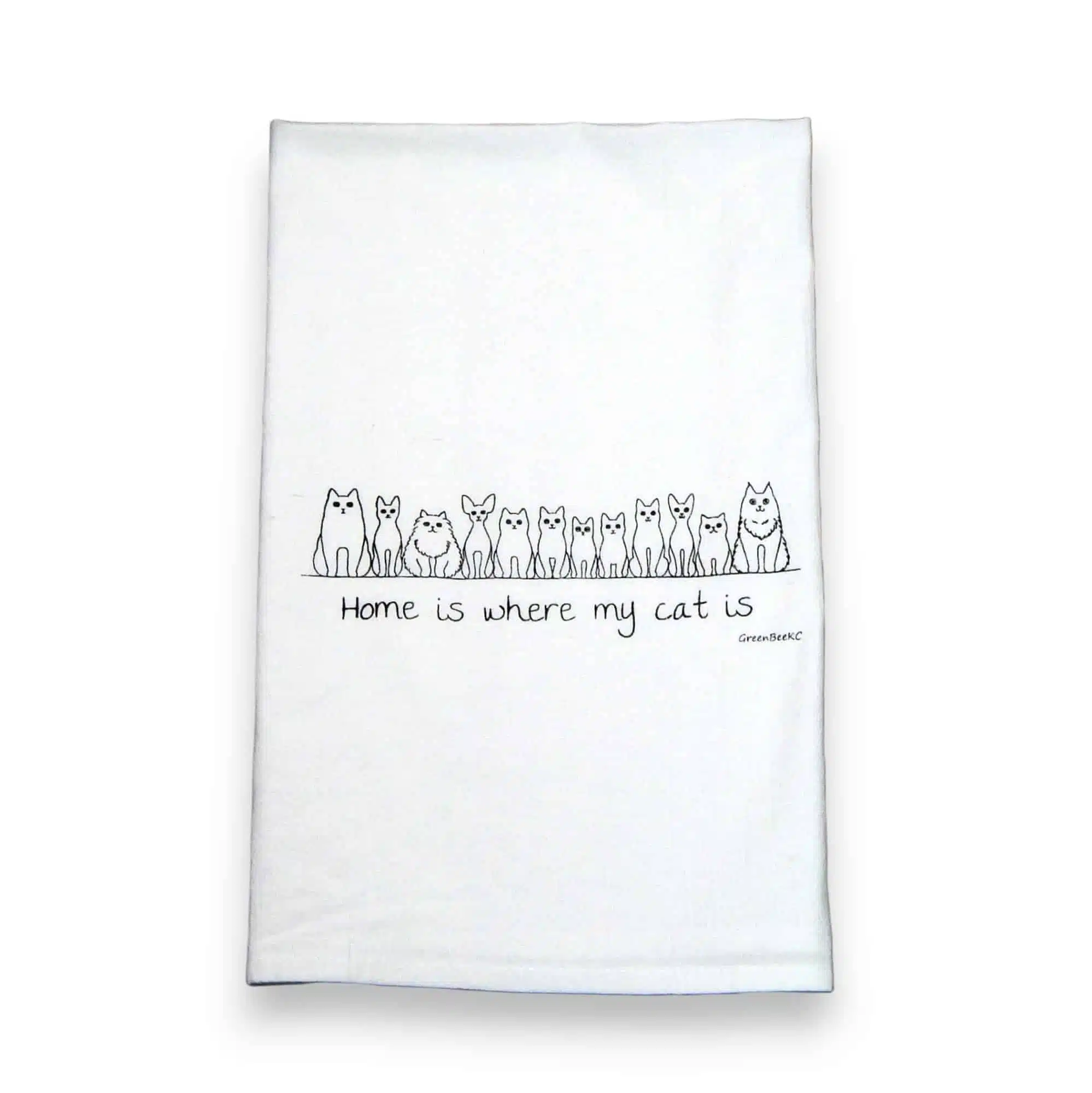 home is where my cat is kitchen tea towel