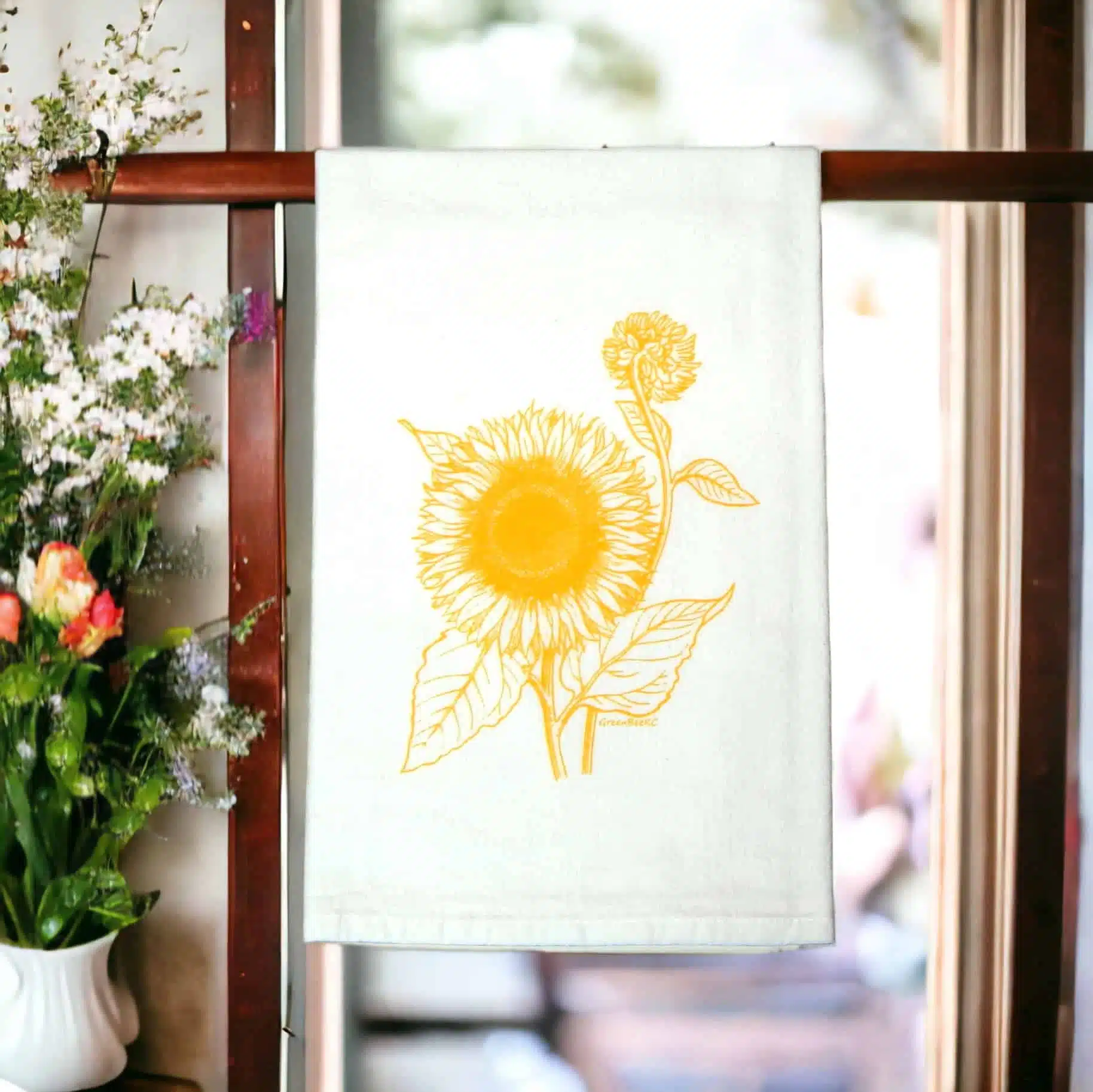 Fall Sunflower Floral Tea Towel, Fall Floral Kitchen Towels