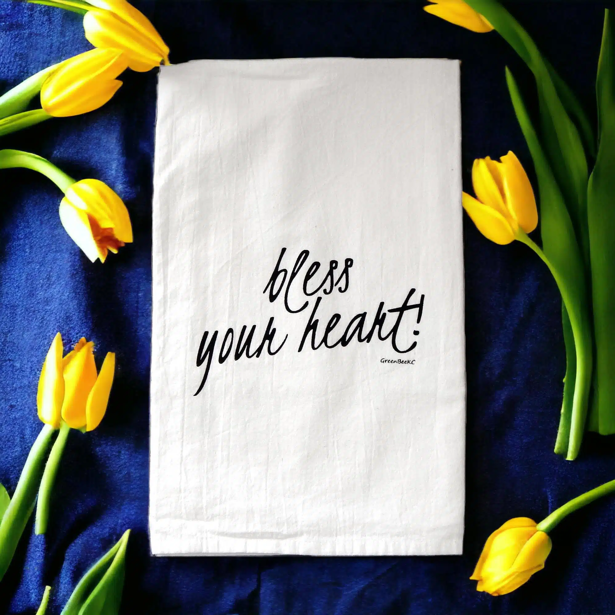 Bless Your Heart Floral Tea Towel