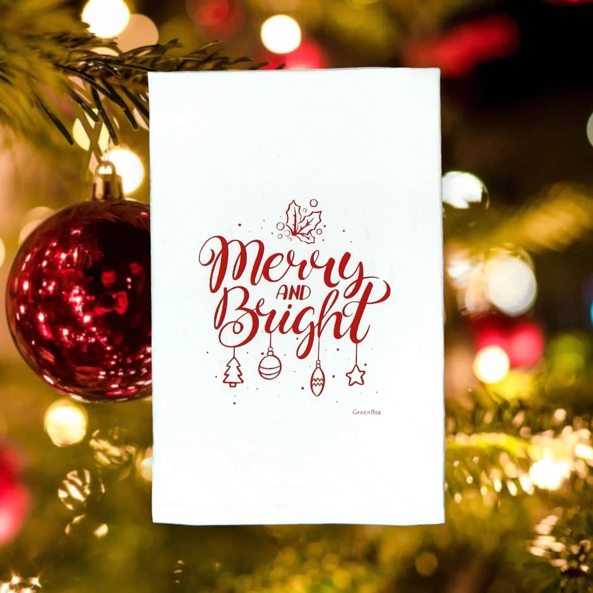 merry and bright kitchen tea towel