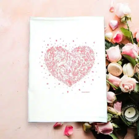 valentines wedding heart kitchen tea towel