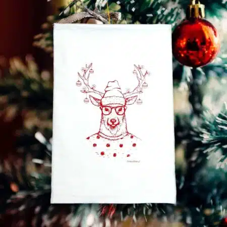 reindeer hipster deer Christmas kitchen tea towel