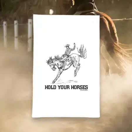 hold your horses cowboy kitchen tea towels