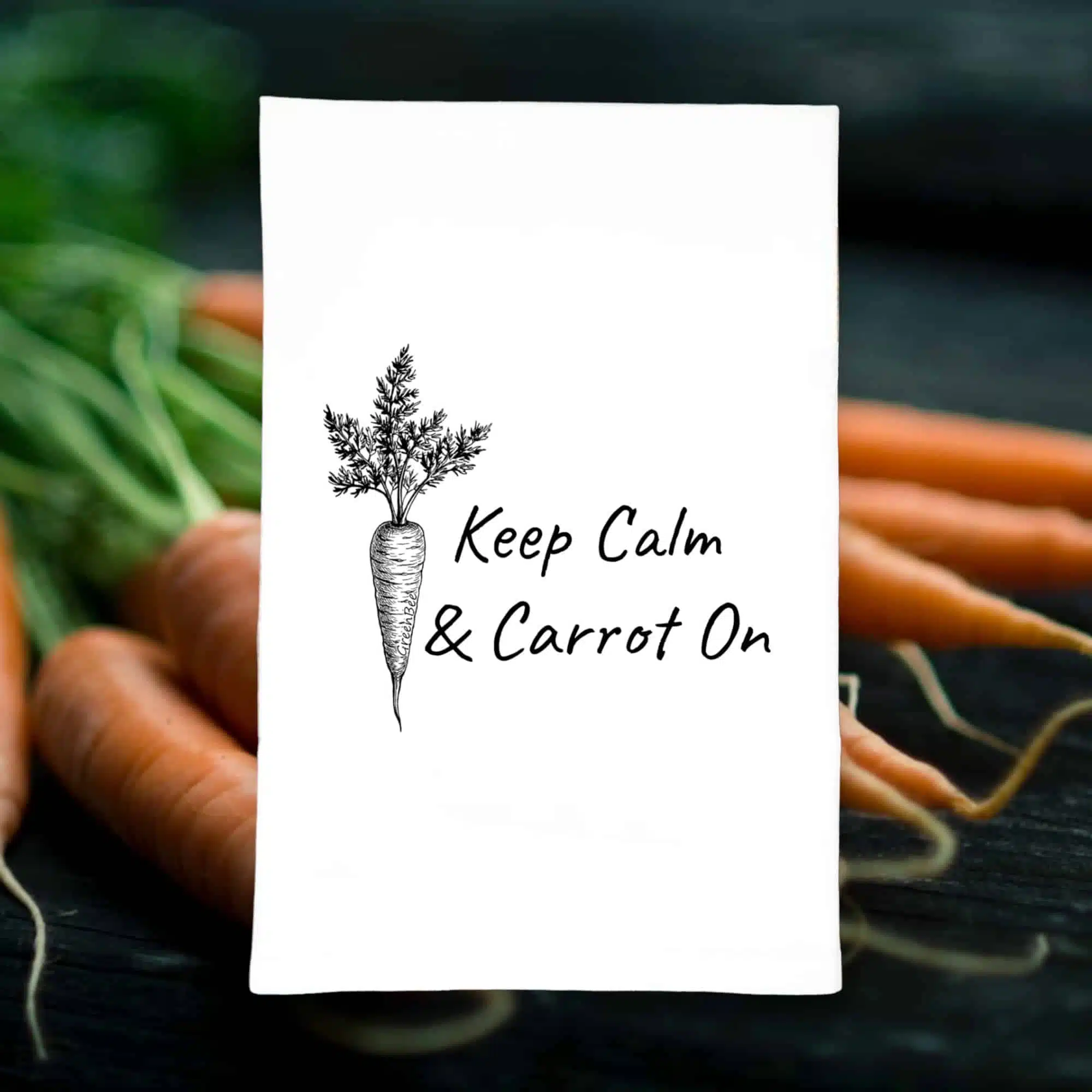 keep calm and carrot on kitchen tea towel