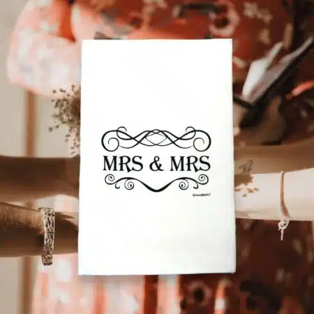 mrs & mrs wedding kitchen tea towel