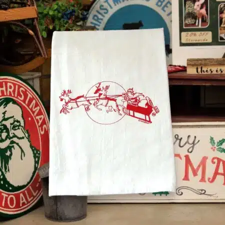 Santas sleigh kitchen tea towel
