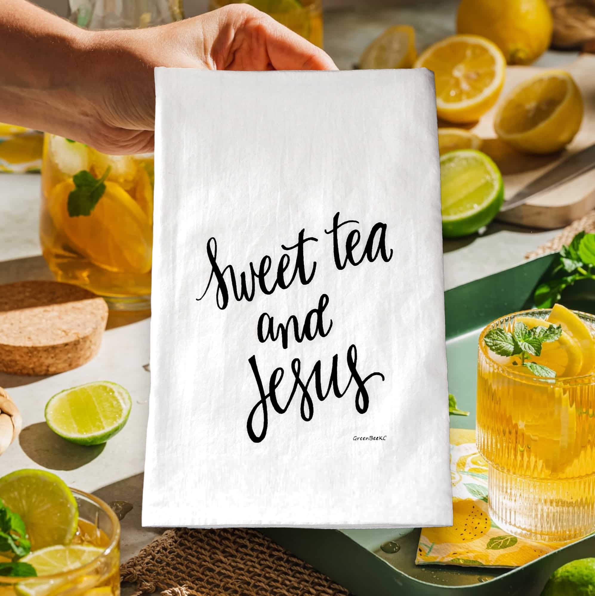 Raised On Sweet Tea And Jesus Dish Towel - Farmhouse Tea Towel Kitchen –  Lazy Gator Tees